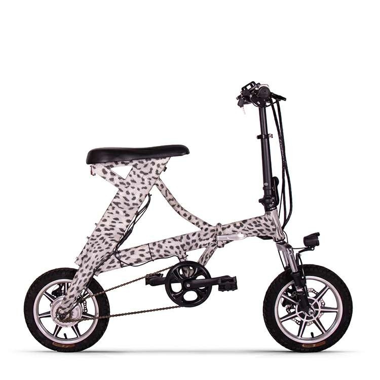 20 Inch Small Women Electric Bikes Folding Ladies Electric Bike Leopard Print 36v 250w