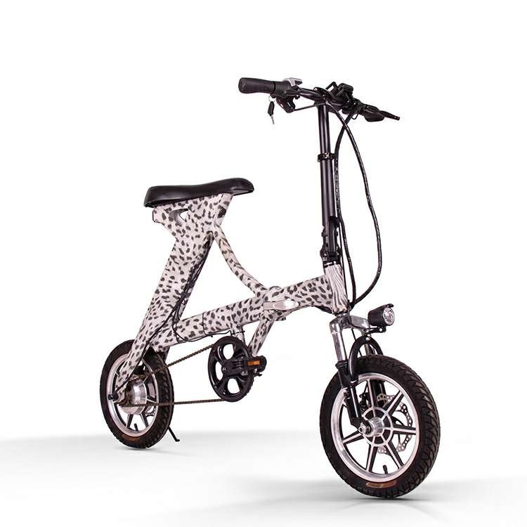 20 Inch Small Women Electric Bikes Folding Ladies Electric Bike Leopard Print 36v 250w